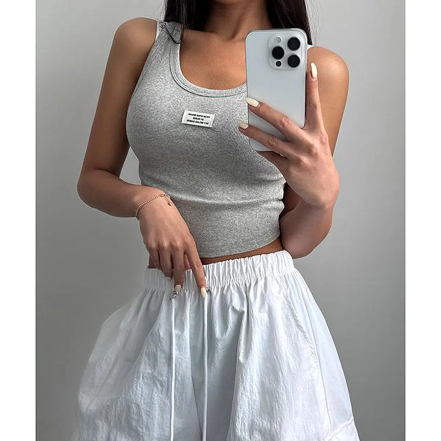 Patch Ribbed Crop Tank Top