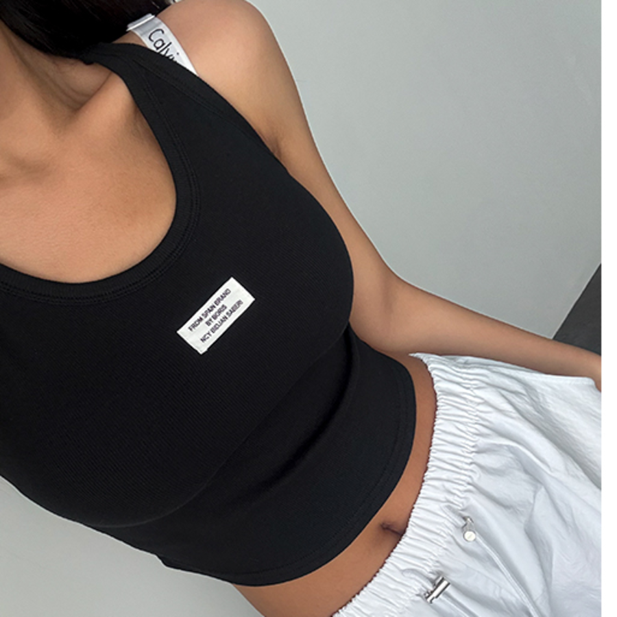 Patch Ribbed Crop Tank Top