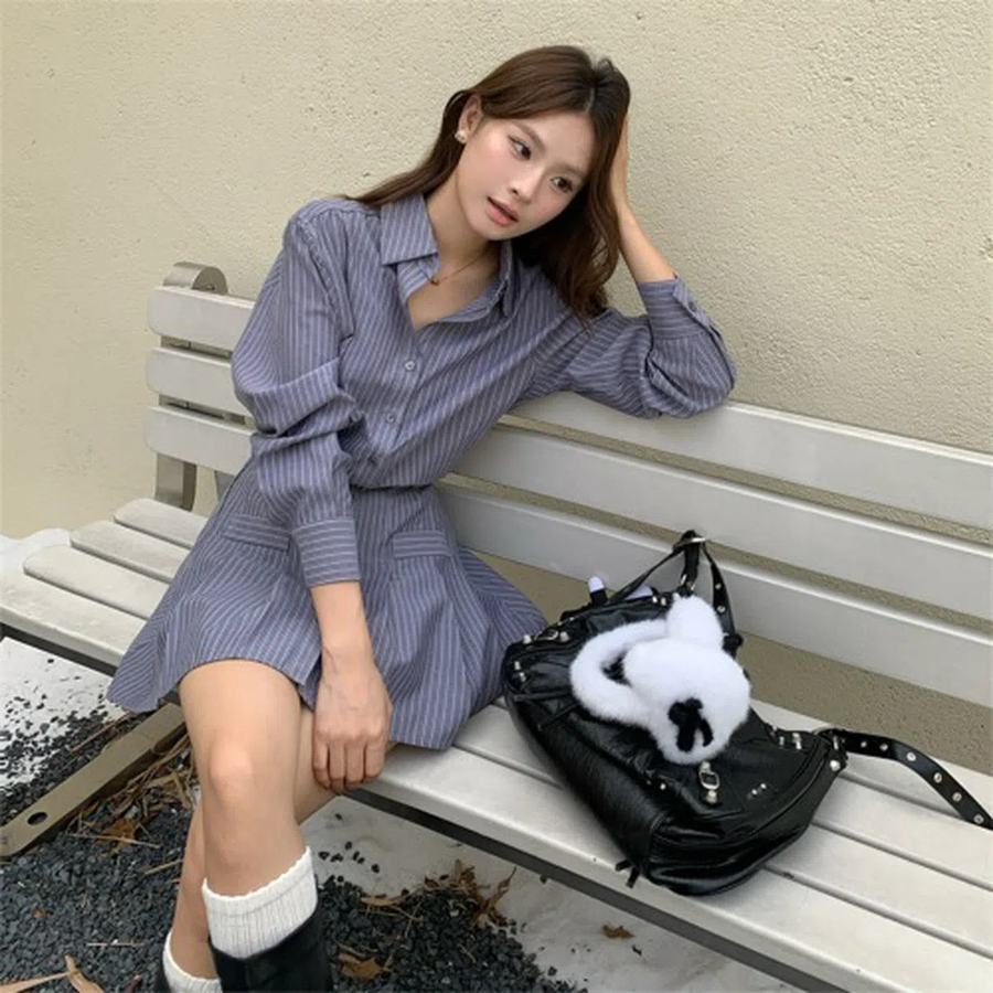 Кэжуальное мини-платье-рубашка в полоску