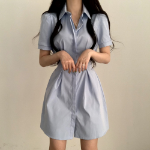 Мини-платье-рубашка с короткими рукавами и задней резинкой