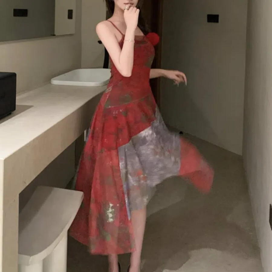 Летнее шифоновое платье с асимметричным подолом и цветочным принтом