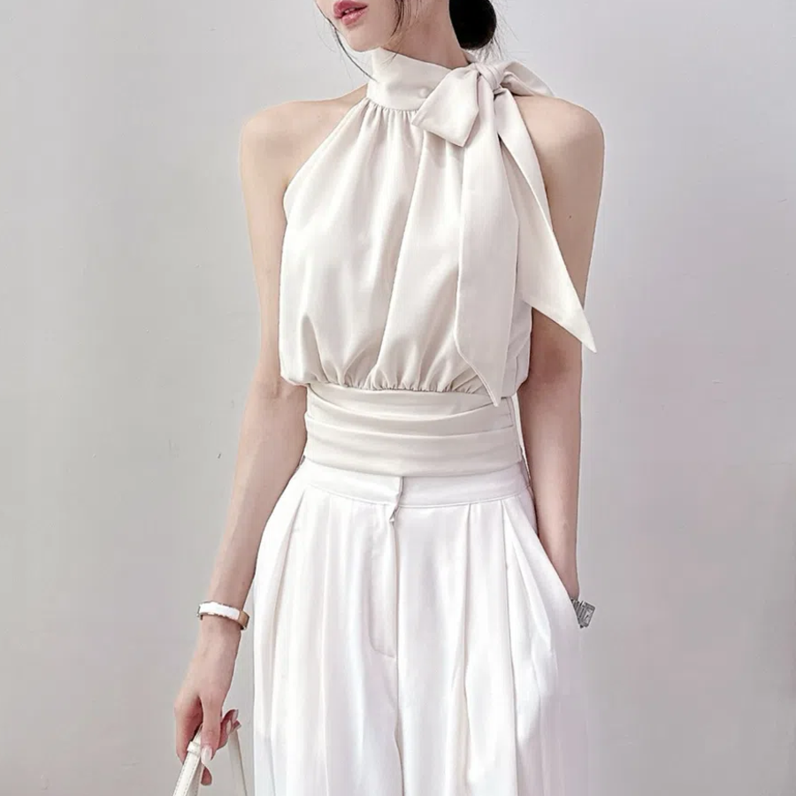 Suyeon Silky Scarf Ribbon Halterneck Blouse