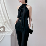 Suyeon Silky Scarf Ribbon Halterneck Blouse