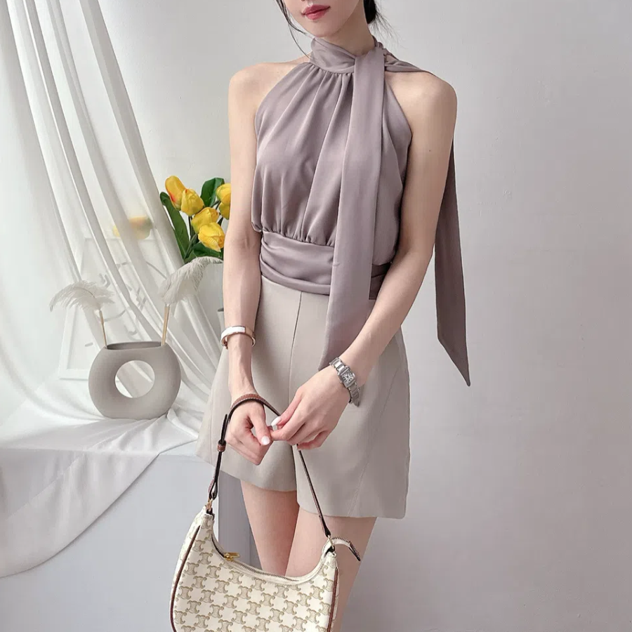 Suyeon Silky Scarf Ribbon Halterneck Blouse