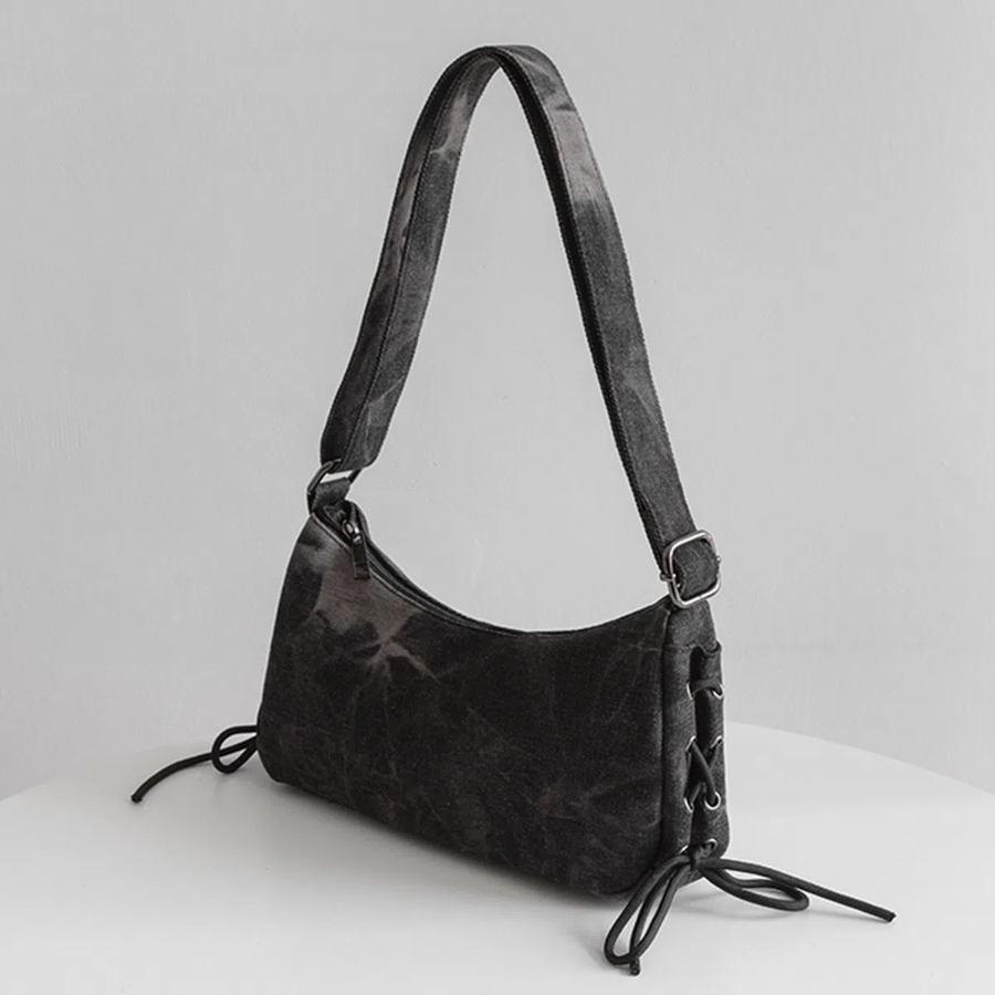 Custom Denim Eyelet Ribbon Shoulder & Crossbody Bag — джинсовая сумка с акцентной лентой и люверсами