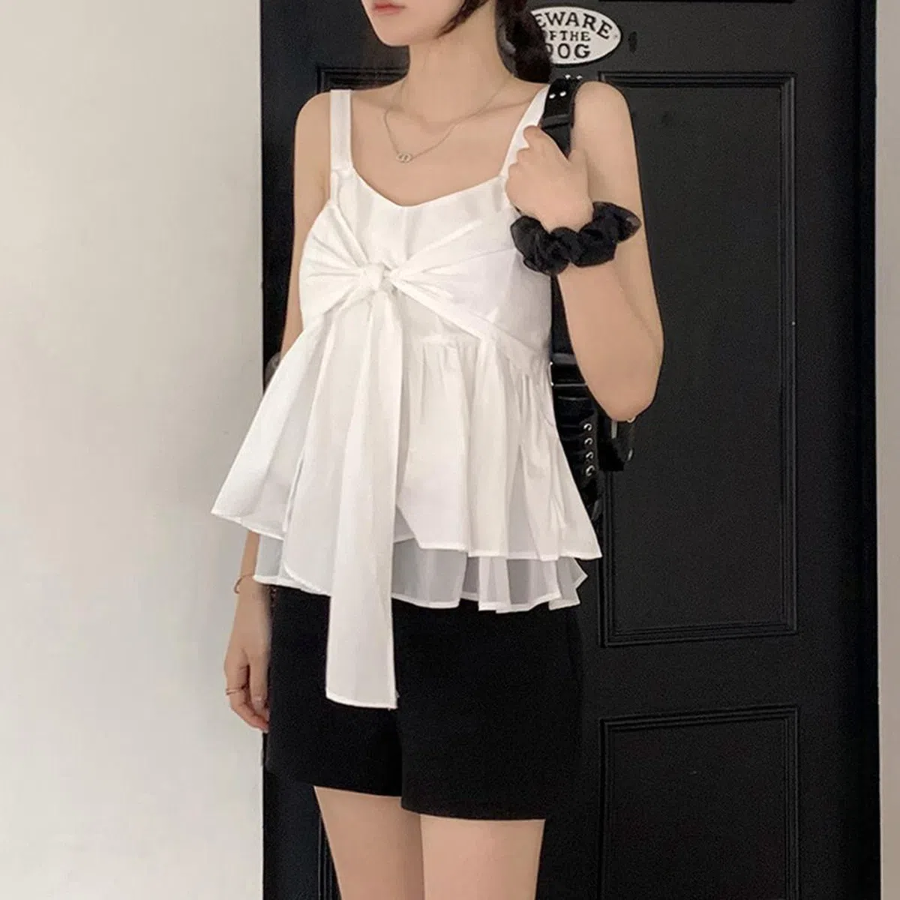 Renvi Lovely Ribbon Strap Tank Top