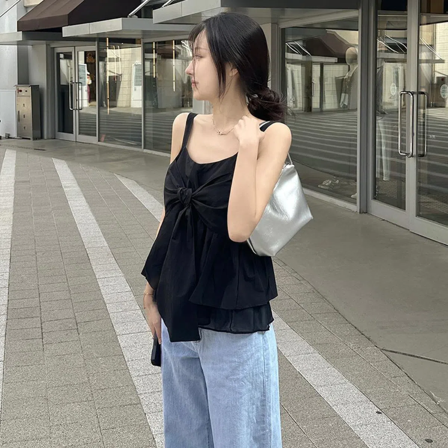 Renvi Lovely Ribbon Strap Tank Top