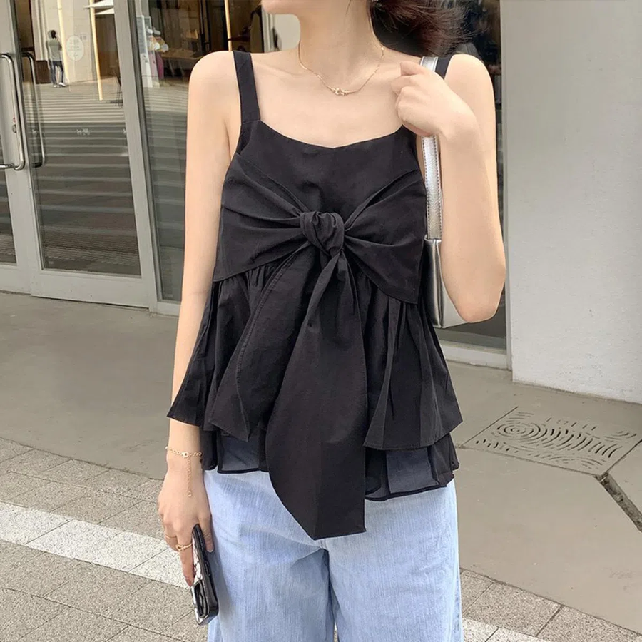 Renvi Lovely Ribbon Strap Tank Top