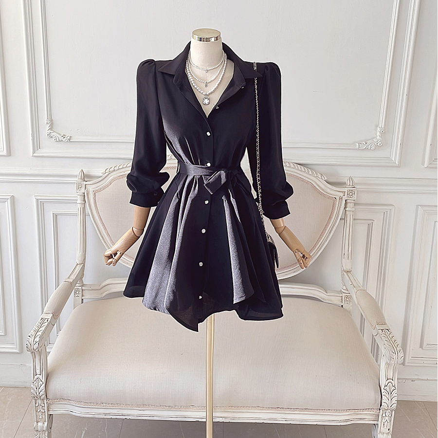 Мини-платье-рубашка с оборками и поясом