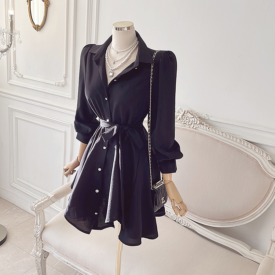 Мини-платье-рубашка с оборками и поясом