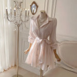 Мини-платье-рубашка с оборками и поясом