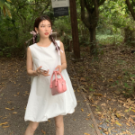 Свободный размер-Белый-Мини-платье