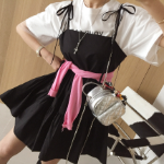 Мини-платье на тонких бретелях в стиле бэстие с А-силуэтом и каскадом складок