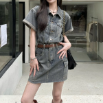 Свободное джинсовое мини-платье в стиле utility с винтажной стиркой