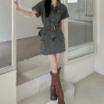 Свободное джинсовое мини-платье в стиле utility с винтажной стиркой