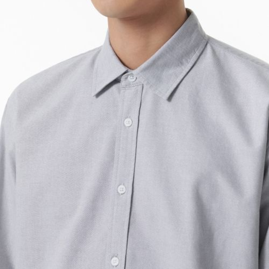 Relaxed Fit Oxford Shirt — Non Pocket (Gray)