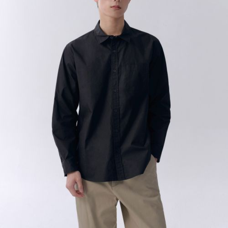 Basic Washed Poplin Shirt (Black)