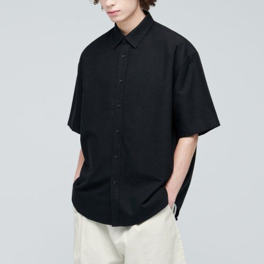 Oversized Oxford Short Sleeve Shirt (Black)