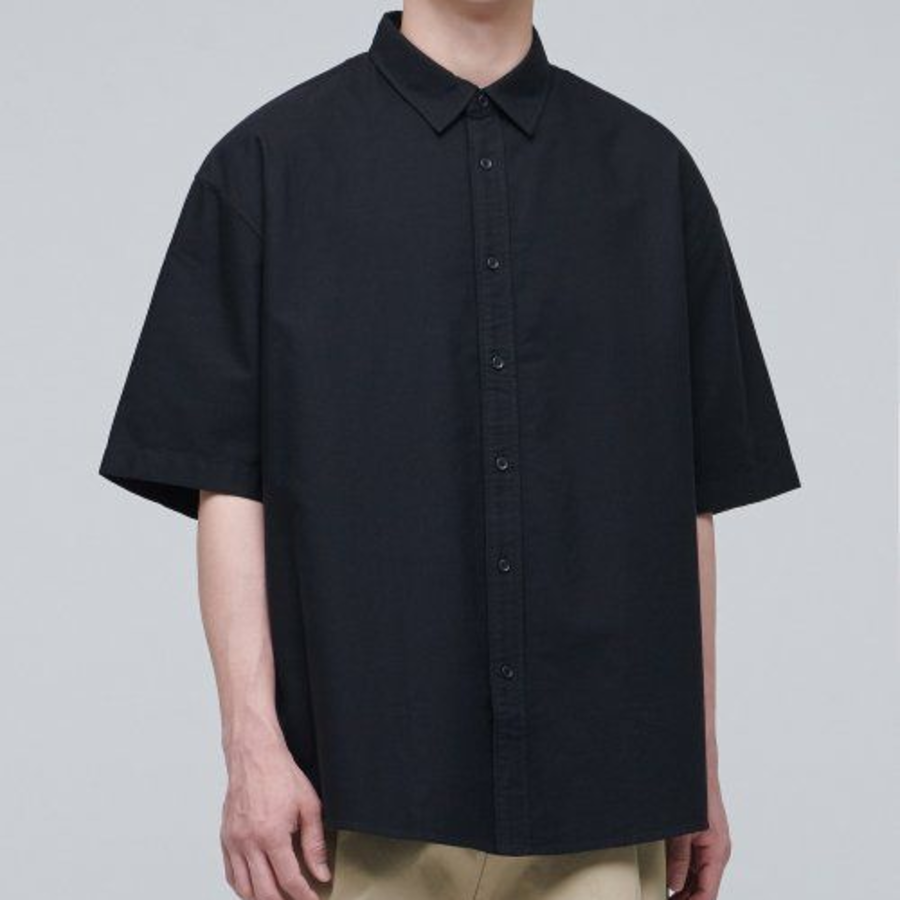 Oversized Oxford Short Sleeve Shirt (Black)