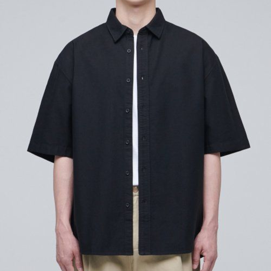 Oversized Oxford Short Sleeve Shirt (Black)
