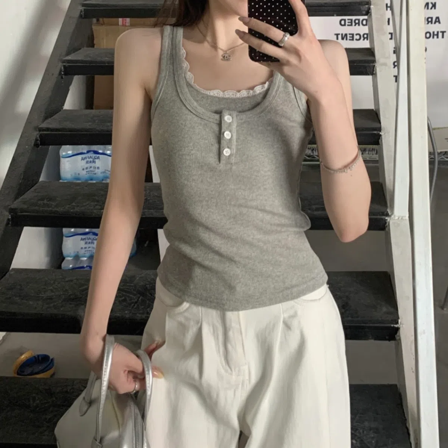 Niel Lace Ribbed Tank Top