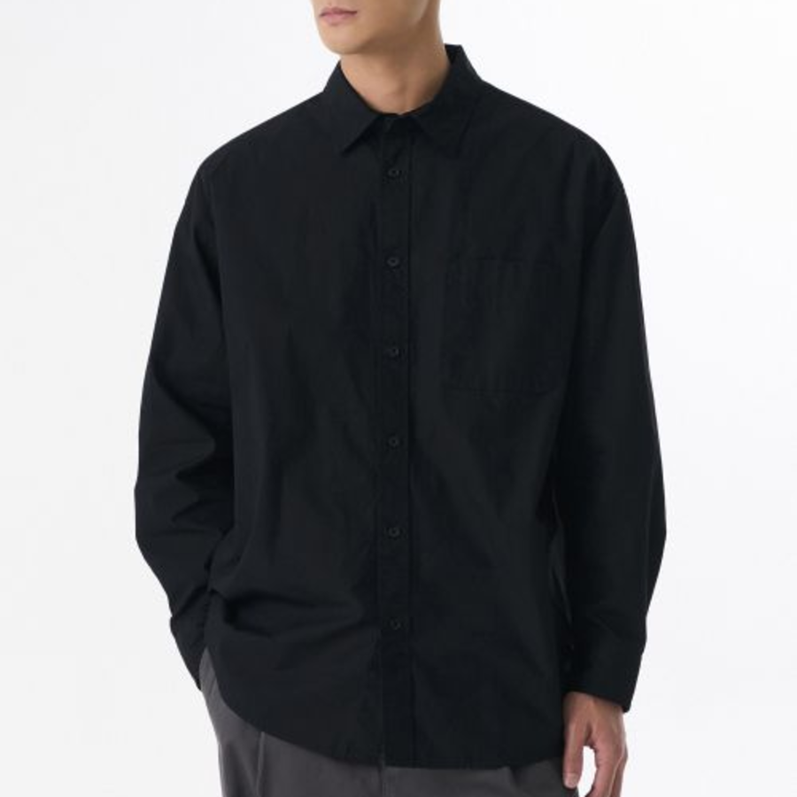 Oversized Washed Poplin Shirt (Black)