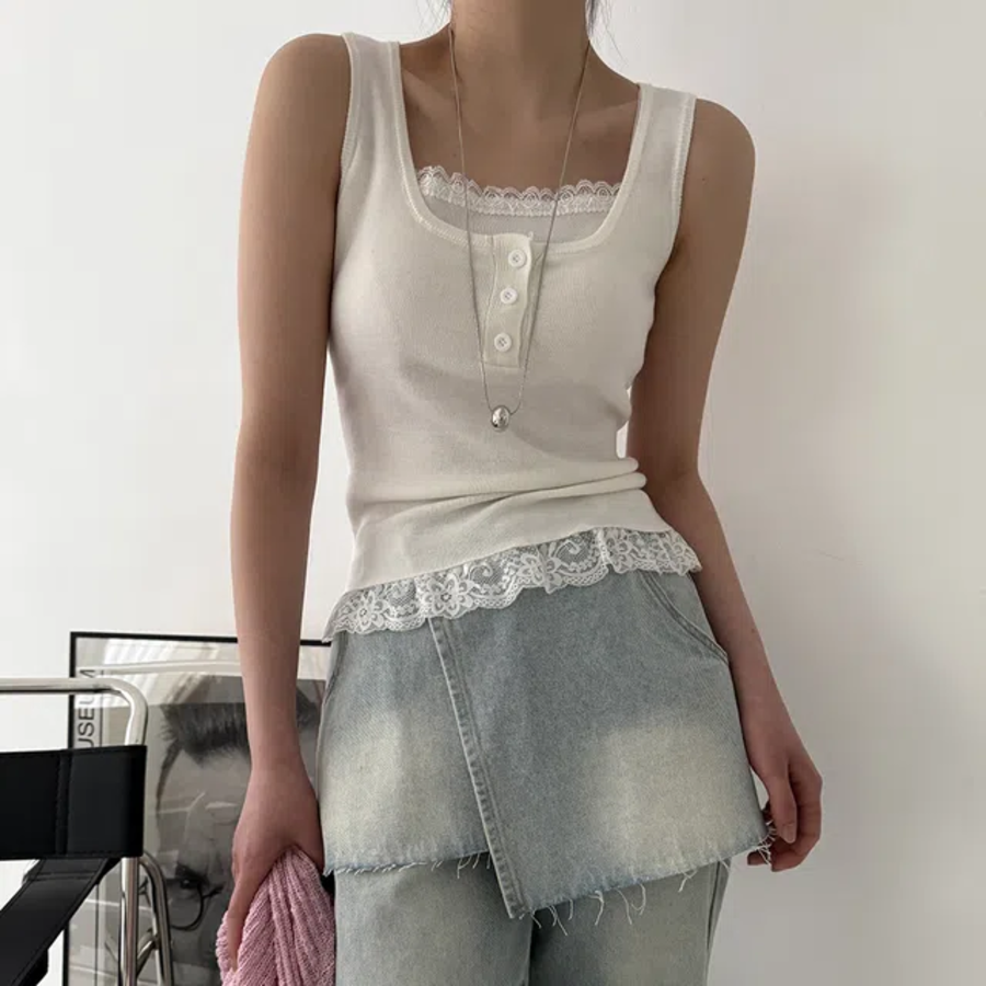 Niel Lace Ribbed Tank Top