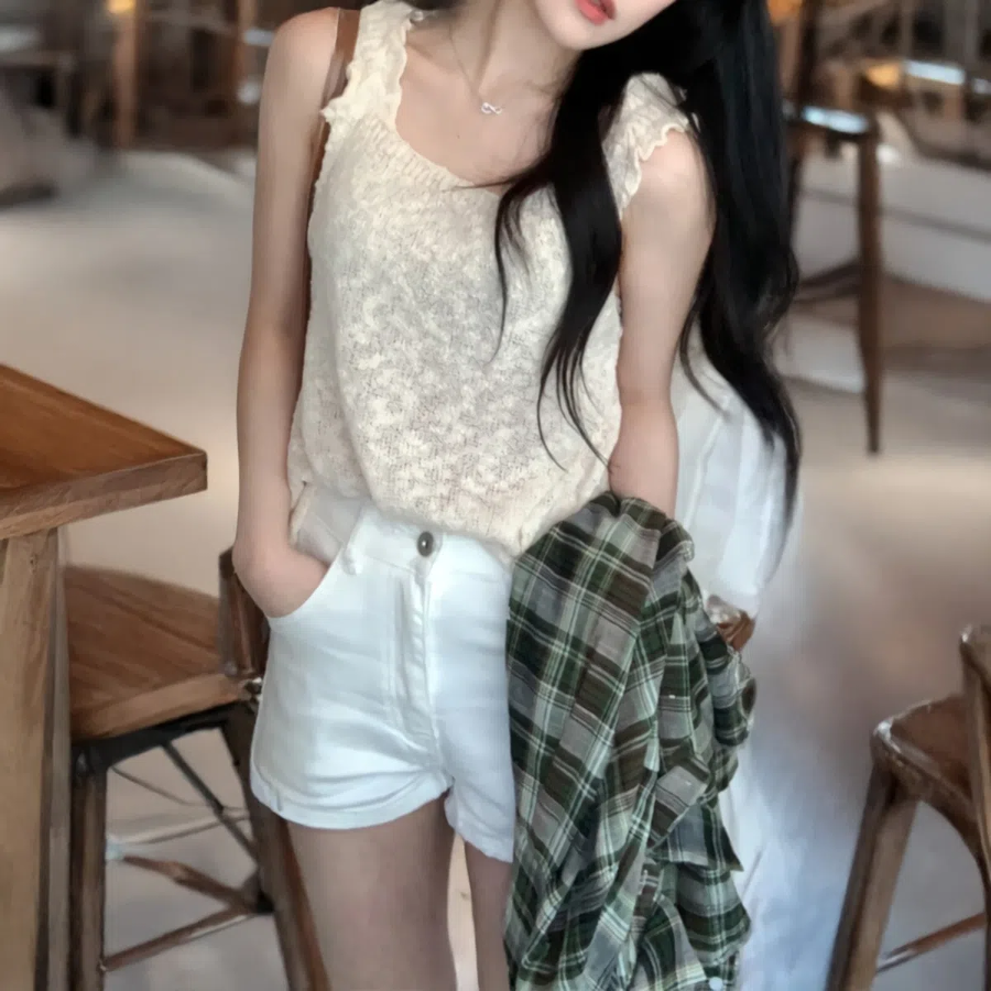 Solid Casual Summer Sleeveless Shirred Tank Top