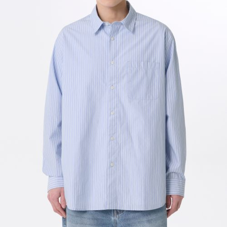 Relaxed Shadow Stripe Poplin Shirt (Sky Blue / Stripe)