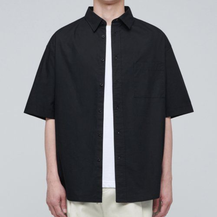 Oversized Poplin Short Sleeve Shirt (Black)