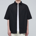 Oversized Poplin Short Sleeve Shirt (Black)