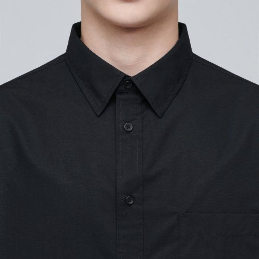 Oversized Poplin Short Sleeve Shirt (Black)