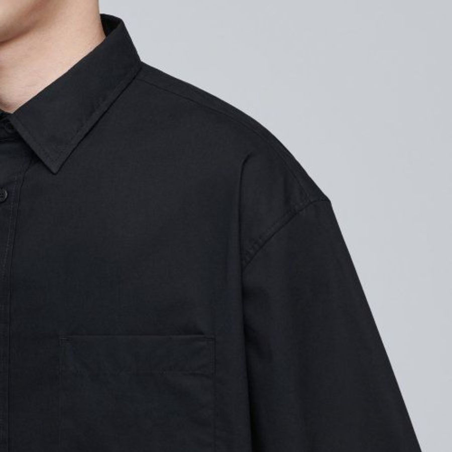 Oversized Poplin Short Sleeve Shirt (Black)