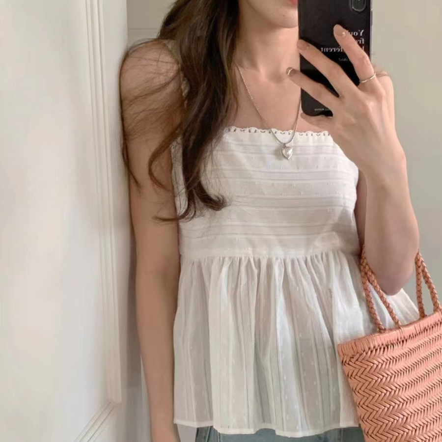 Mina Bustier Punching Lace Crop Blouse