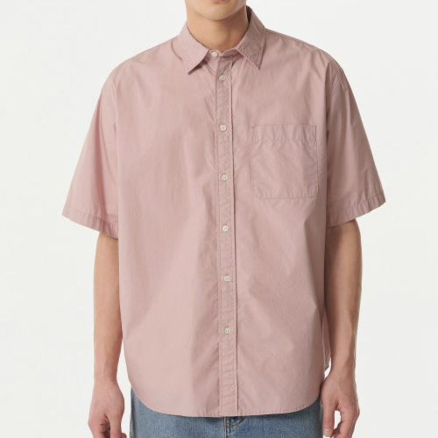 Relaxed Washed Poplin Short Sleeve Shirt (Desert Pink)