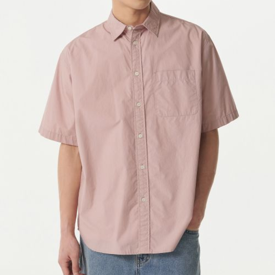Relaxed Washed Poplin Short Sleeve Shirt (Desert Pink)