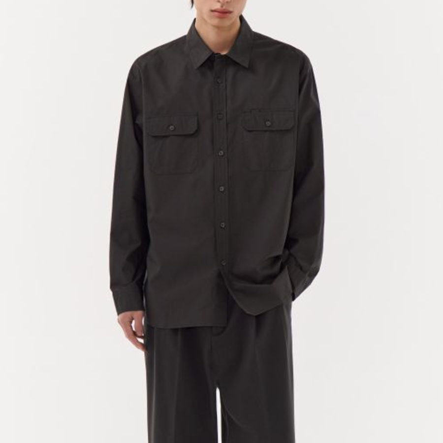 Relaxed Soft Poplin Officer Shirt (Gunmetal)
