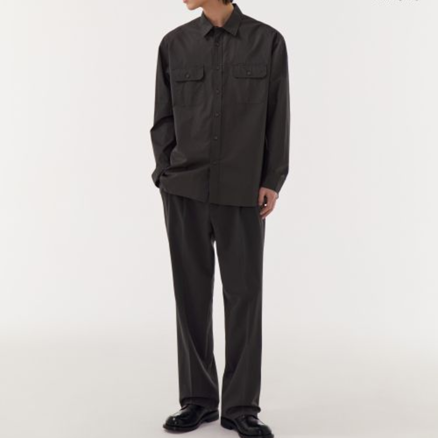 Relaxed Soft Poplin Officer Shirt (Gunmetal)