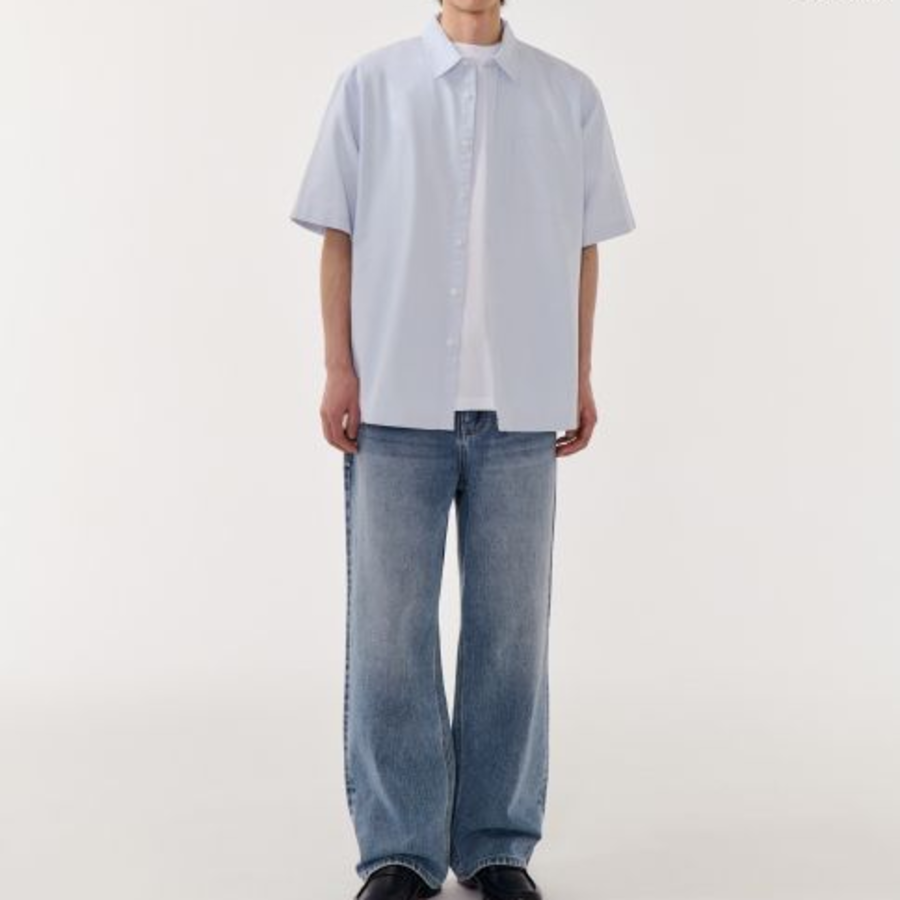 Relaxed Fit Oxford Short Sleeve Shirt (Sky Blue)