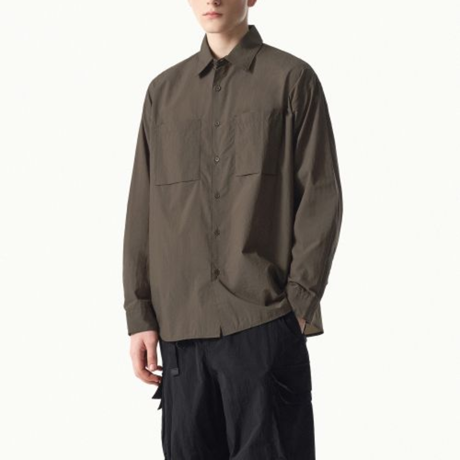 City Leisure Lightweight Nylon Oversized Shirt (Brown)