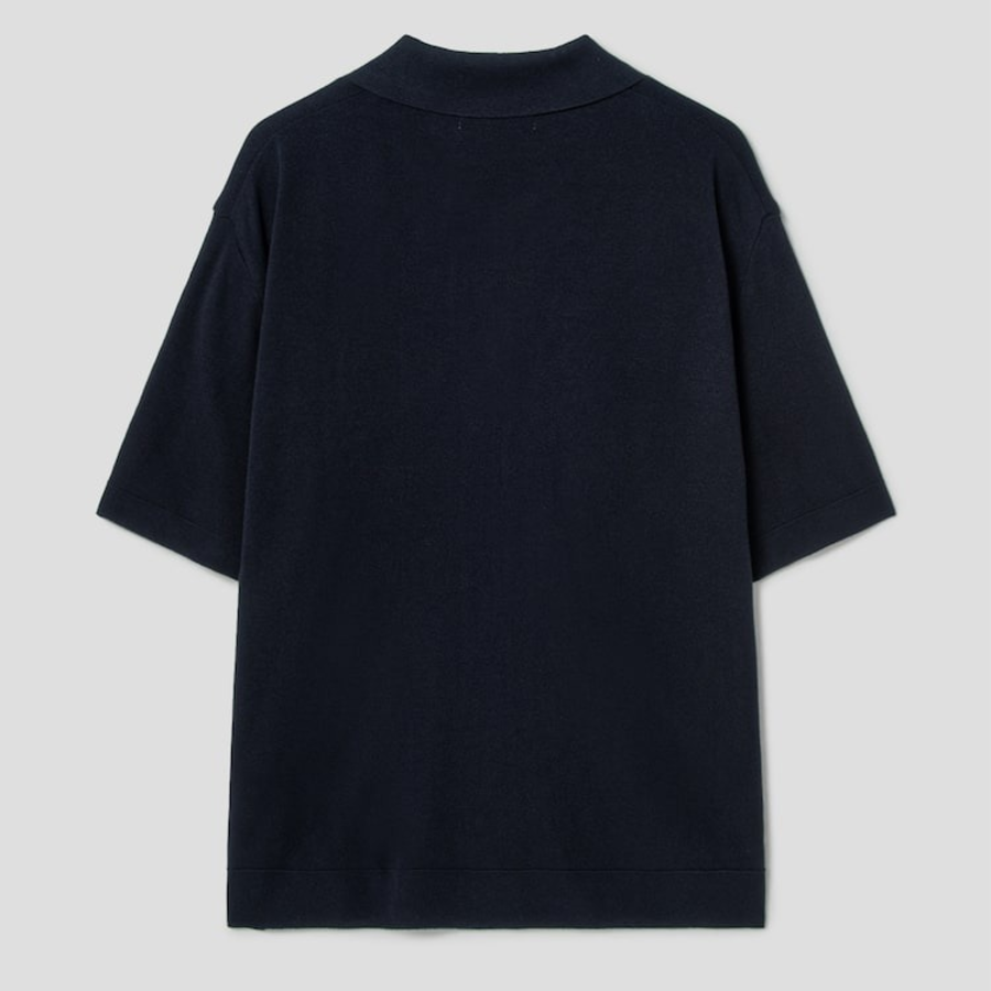 Kanghyun Half-Milano Collar Short-Sleeve Cardigan [Navy]