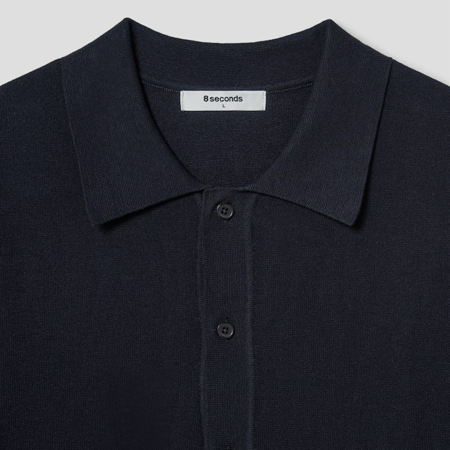 Kanghyun Half-Milano Collar Short-Sleeve Cardigan [Navy]