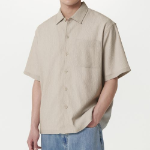 Crinkle Relaxed Short Sleeve Shirt (Light Beige)