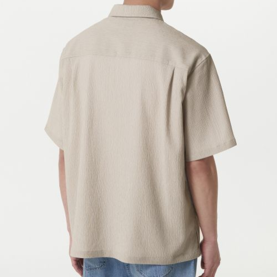Crinkle Relaxed Short Sleeve Shirt (Light Beige)