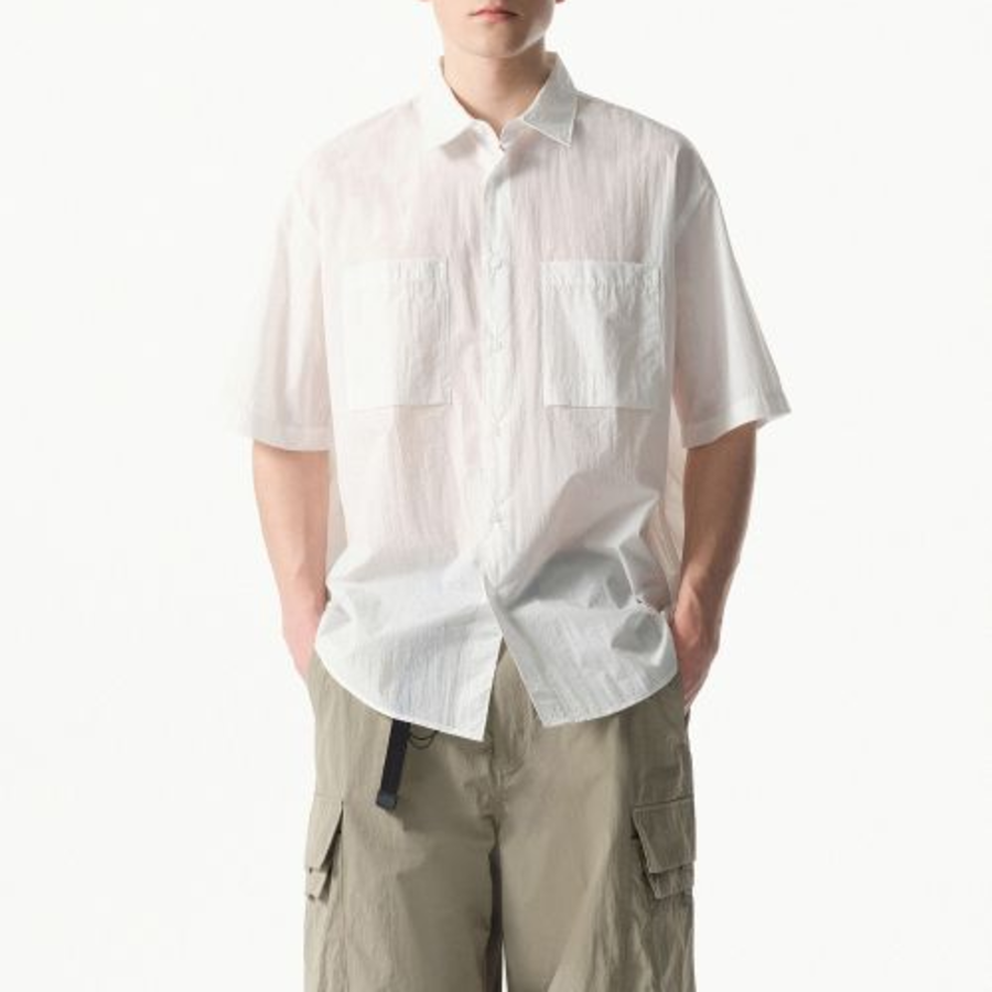 City Leisure Lightweight Nylon Oversized Short Sleeve Shirt (White)