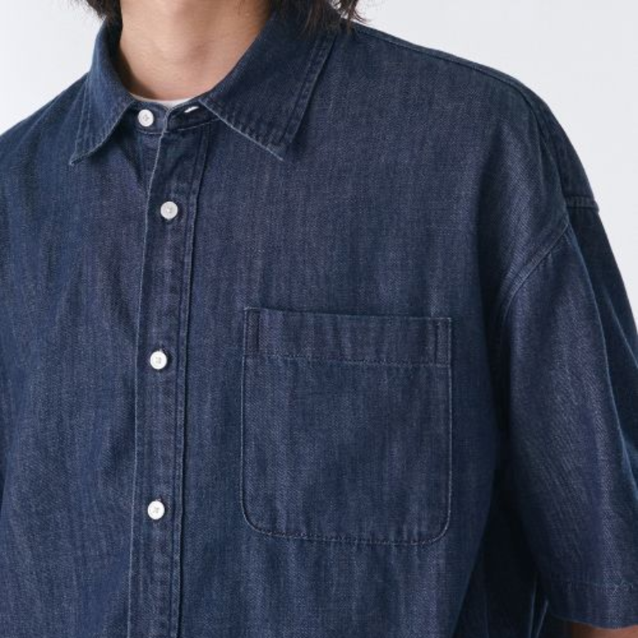 Oversized Short Sleeve Denim Shirt (Indigo)