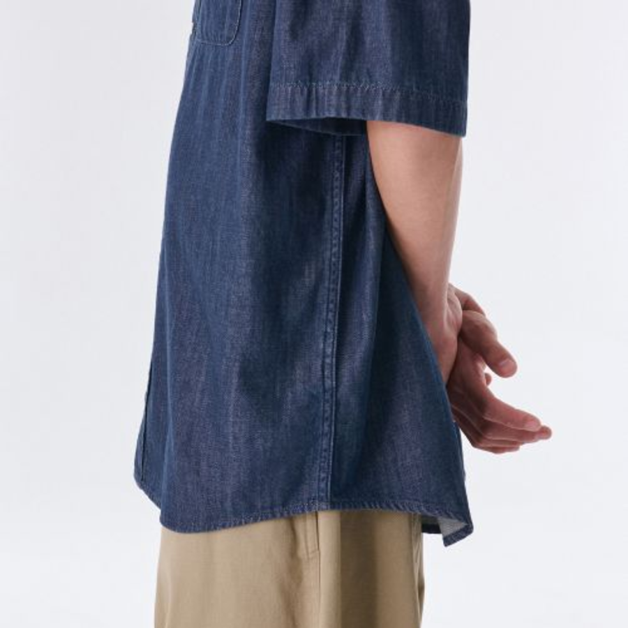 Oversized Short Sleeve Denim Shirt (Indigo)
