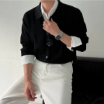 Muscle Soft Collar Ribbed Knit Cardigan