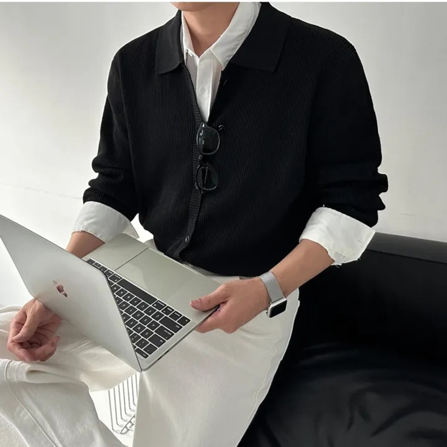 Muscle Soft Collar Ribbed Knit Cardigan