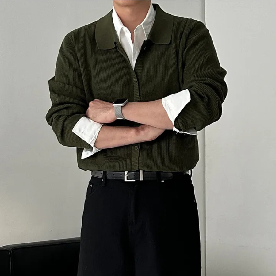 Muscle Soft Collar Ribbed Knit Cardigan